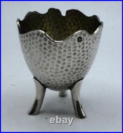 Rare Coquetier Tripode En Argent Massif Poincon Minerve Initiales R. L