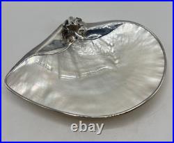 Rare Coupe En Nacre Et Argent Massif Poincon Sterling Decor Grenouille