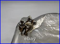 Rare Coupe En Nacre Et Argent Massif Poincon Sterling Decor Grenouille