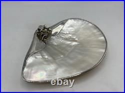 Rare Coupe En Nacre Et Argent Massif Poincon Sterling Decor Grenouille