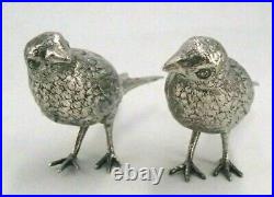 Rare Couple D Oiseaux Au Naturel En Argent Massif Poincon Minerve