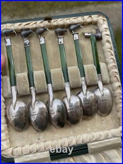 Rare Cuillère Poinçons Argent Massif Anglais Jade Nouvelle-zélande Kiwi Antique