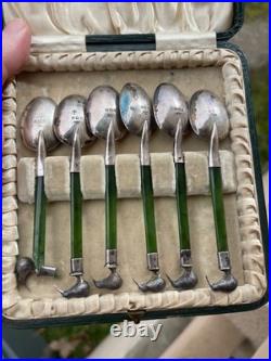 Rare Cuillère Poinçons Argent Massif Anglais Jade Nouvelle-zélande Kiwi Antique