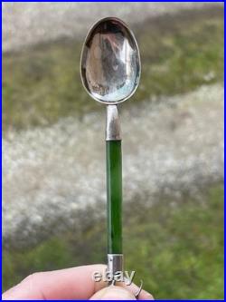 Rare Cuillère Poinçons Argent Massif Anglais Jade Nouvelle-zélande Kiwi Antique