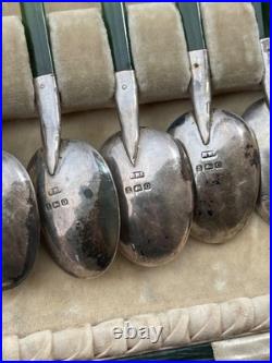 Rare Cuillère Poinçons Argent Massif Anglais Jade Nouvelle-zélande Kiwi Antique