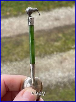 Rare Cuillère Poinçons Argent Massif Anglais Jade Nouvelle-zélande Kiwi Antique