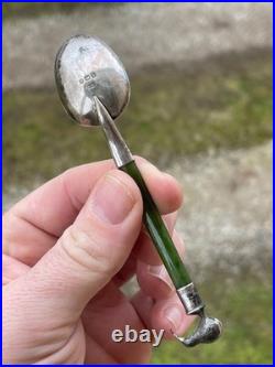 Rare Cuillère Poinçons Argent Massif Anglais Jade Nouvelle-zélande Kiwi Antique
