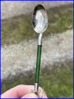Rare Cuillère Poinçons Argent Massif Anglais Jade Nouvelle-zélande Kiwi Antique
