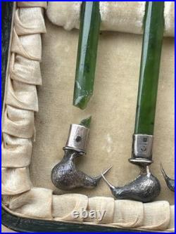 Rare Cuillère Poinçons Argent Massif Anglais Jade Nouvelle-zélande Kiwi Antique