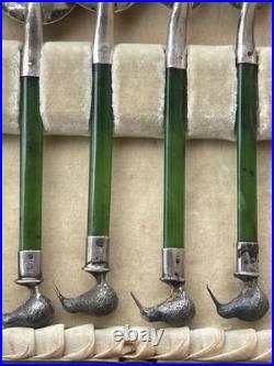 Rare Cuillère Poinçons Argent Massif Anglais Jade Nouvelle-zélande Kiwi Antique