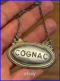 Rare Étiquette De Bouteille De Cognac En Argent Massif Poinçon Minerve Vers 1900