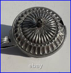 Rare Moutardier En Argent Massif Poincon 1 Er Coq Province 1798 Et Verre Bleu