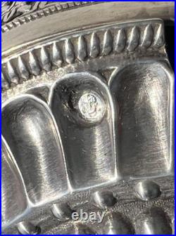 Rare Moutardier En Argent Massif Poincon 1 Er Coq Province 1798 Et Verre Bleu