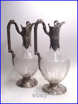 Rare Paire Aiguieres En Argent Massif Poincon Minerve 1 Er Titre Verre Louis XV