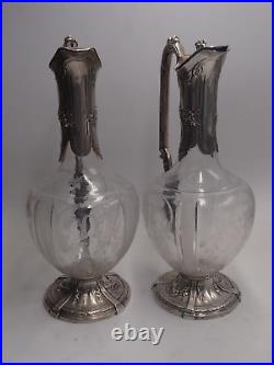 Rare Paire Aiguieres En Argent Massif Poincon Minerve 1 Er Titre Verre Louis XV