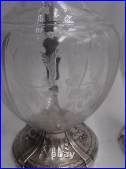 Rare Paire Aiguieres En Argent Massif Poincon Minerve 1 Er Titre Verre Louis XV