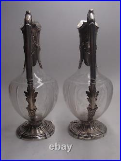 Rare Paire Aiguieres En Argent Massif Poincon Minerve 1 Er Titre Verre Louis XV