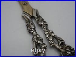 Rare Paire De Ciseaux A Raisins En Argent Massif Poincon Sanglier Decor Vignes