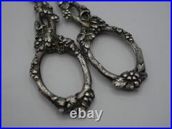 Rare Paire De Ciseaux A Raisins En Argent Massif Poincon Sanglier Decor Vignes