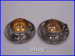 Rare Paire Tasses Sous Tasse De Poupee En Argent Massif Poincon Minerve