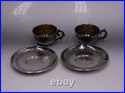 Rare Paire Tasses Sous Tasse De Poupee En Argent Massif Poincon Minerve