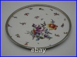 Rare Plat De Presentation En Argent Massif Poincon Minerve Et Porcelaine