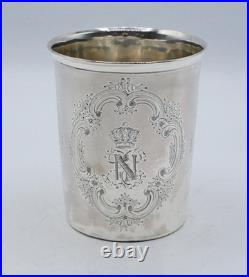 Rare Timbale 130 Grs Argent Massif Poincon Minerve Napoleon 3 Couronne Imperiale