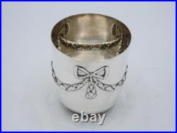 Rare Timbale Argent Massif Poincon Minerve Aucune Initiale Decor Louis XVI