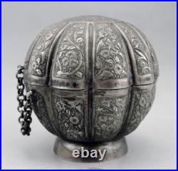 Rare boite à opium en argent massif poinçon chinois chine époque Qing 19eme