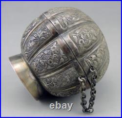 Rare boite à opium en argent massif poinçon chinois chine époque Qing 19eme