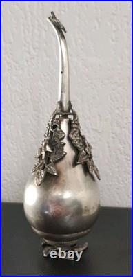 Rare flacon à eau de rose égyptien Gulabdan en argent massif 900 poinçon Caire