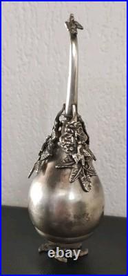 Rare flacon à eau de rose égyptien Gulabdan en argent massif 900 poinçon Caire