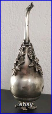 Rare flacon à eau de rose égyptien Gulabdan en argent massif 900 poinçon Caire
