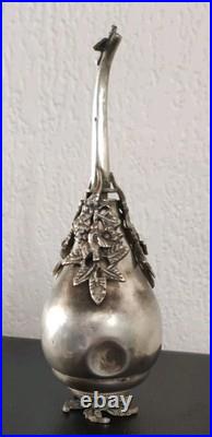 Rare flacon à eau de rose égyptien Gulabdan en argent massif 900 poinçon Caire