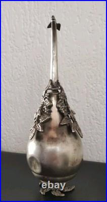 Rare flacon à eau de rose égyptien Gulabdan en argent massif 900 poinçon Caire