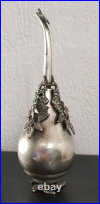 Rare flacon à eau de rose égyptien Gulabdan en argent massif 900 poinçon Caire
