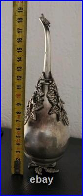 Rare flacon à eau de rose égyptien Gulabdan en argent massif 900 poinçon Caire