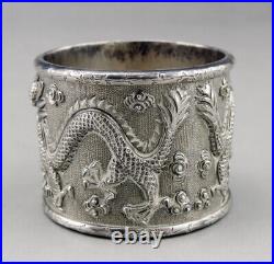 Rare paire ronds de serviette en argent silver poinçon chinois dragons chinese