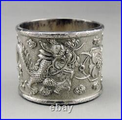 Rare paire ronds de serviette en argent silver poinçon chinois dragons chinese
