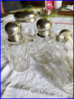 SERVICE 5 FLACONS CRISTAL ARGENT MASSIF- POINCON MINERVE- MONOGRAMME XIXeme