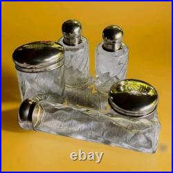 SERVICE 5 FLACONS CRISTAL ARGENT MASSIF- POINCON MINERVE- MONOGRAMME XIXeme