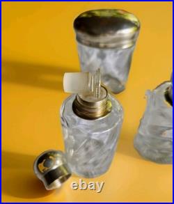 SERVICE 5 FLACONS CRISTAL ARGENT MASSIF- POINCON MINERVE- MONOGRAMME XIXeme