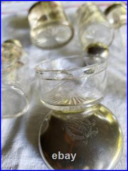SERVICE 5 FLACONS CRISTAL ARGENT MASSIF- POINCON MINERVE- MONOGRAMME XIXeme