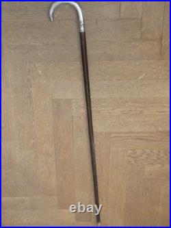 SUPERBE CANNE DE MARCHE BOIS AVEC POMMEAU EN ARGENT MASSIF 800 poinçon orfèvre