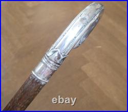 SUPERBE CANNE DE MARCHE BOIS AVEC POMMEAU EN ARGENT MASSIF 800 poinçon orfèvre