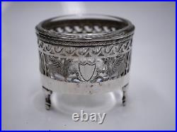 Saleron Tripode En Argent Massif Poincon 1 Er Coq Paris 1798 Et Cristal