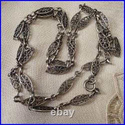 Sautoir ancien en argent filigrané Poinçon Sanglier Fin XIXe / Début Xxe