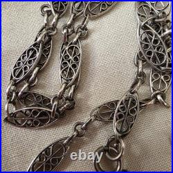 Sautoir ancien en argent filigrané Poinçon Sanglier Fin XIXe / Début Xxe