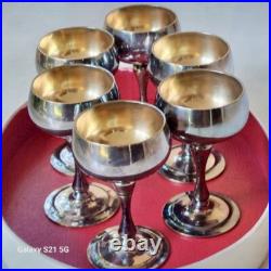 Service 6 Gobelet S. XIX. Argent 800, Intérieur en Vermeil. Poinçon Coq Français