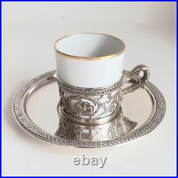 Sublimes Tasse et sous tasse égoïste en argent massif poinçon Minerve